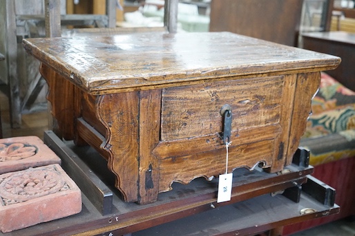 An 18th century style French provincial fruitwood single drawer low table, width 69cm, depth 49cm, height 31cm